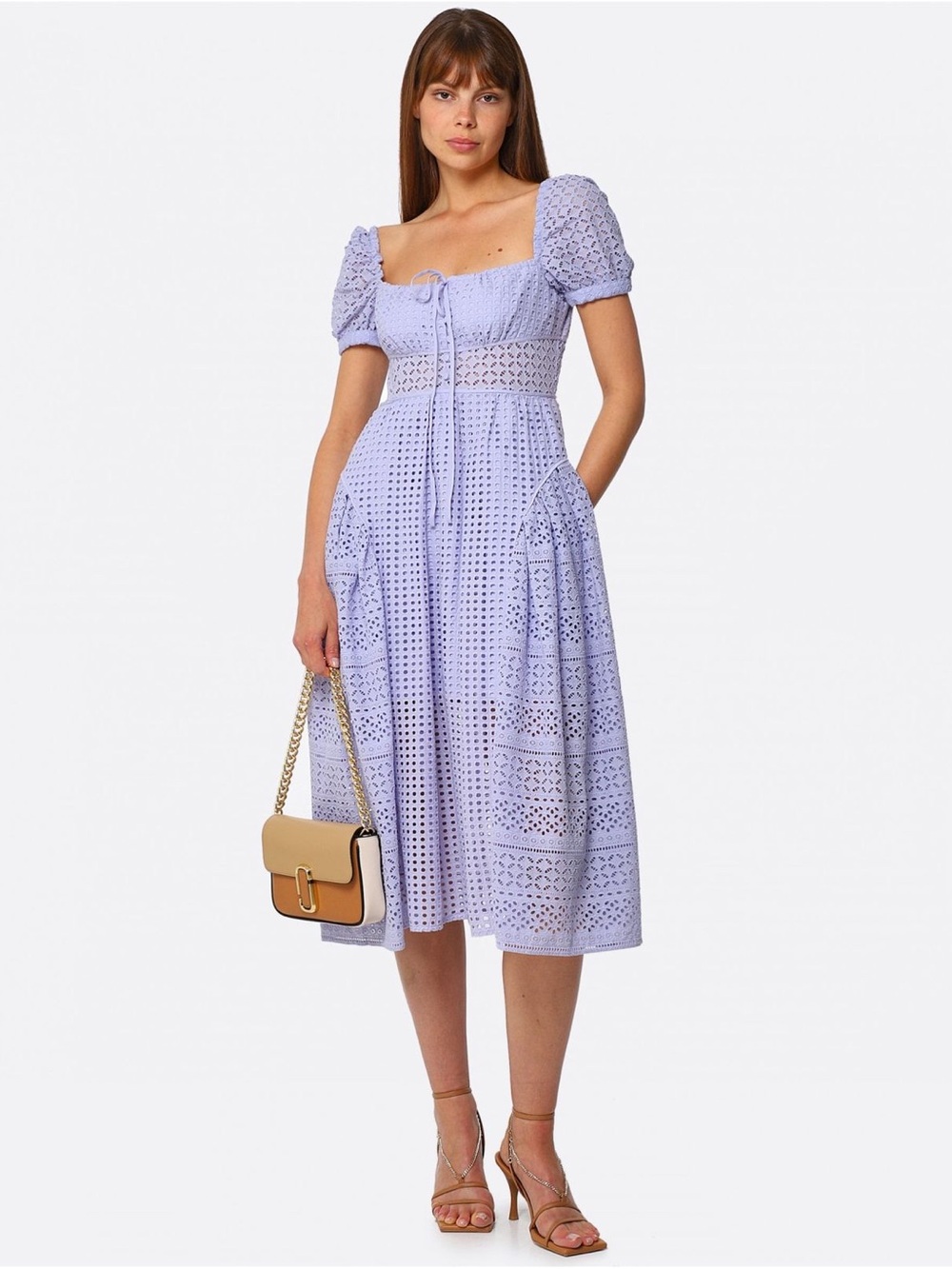 Self Portrait Lilac Cotton Broderie Anglaise Midi Dress